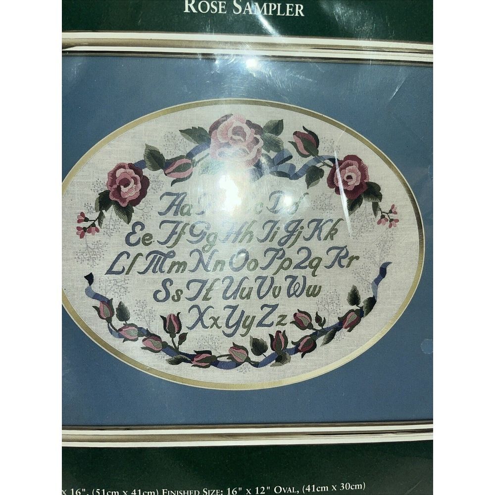 Elsa Williams Rose Sampler Crewel Embroidery Kit NOS 20x16,‎ 16x12 Oval Framed - Picture 2 of 8